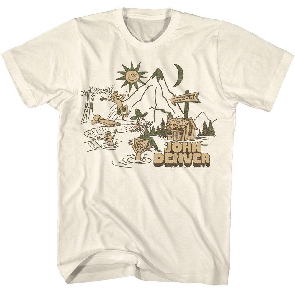 John Denver Country Cabin And Lake Natural T Shirt
